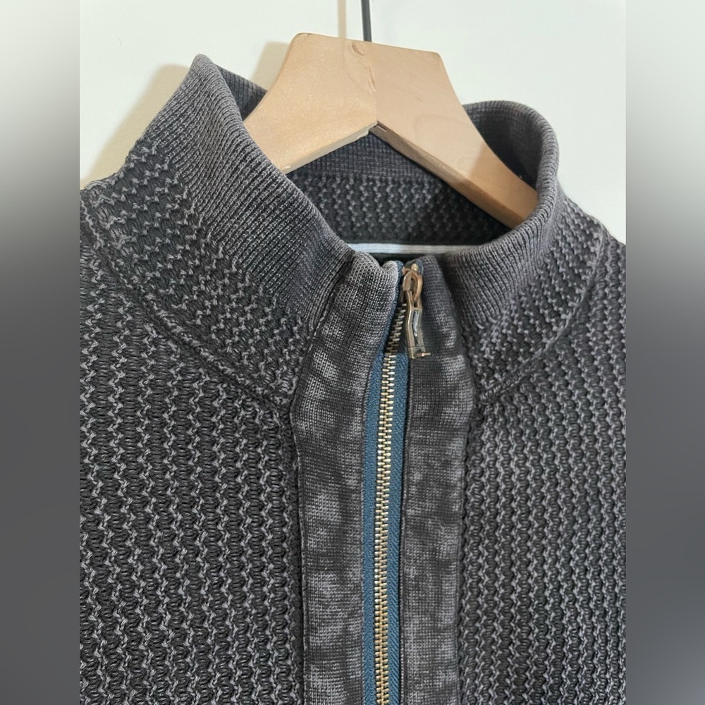 Carbon2Cobalt Mens L Gray 100% Cotton Full Zip Ribbed Knit Mock Neck Cardigan - Picture 4 of 10
